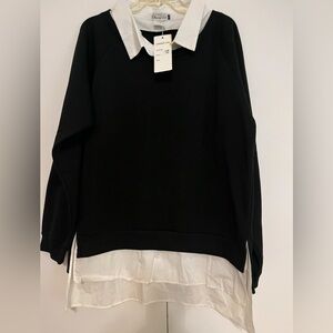 Z Avenue Black and White Collared Top